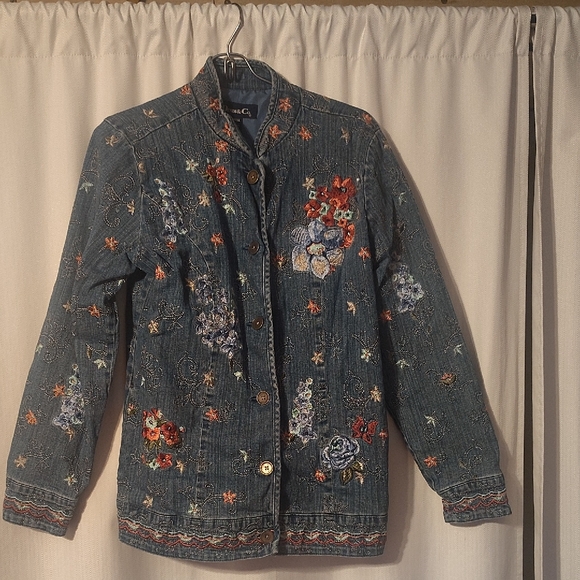 Coldwater Creek Jackets & Blazers - Denim & Co. Floral Embroidered Jean Jacket Size X Small
